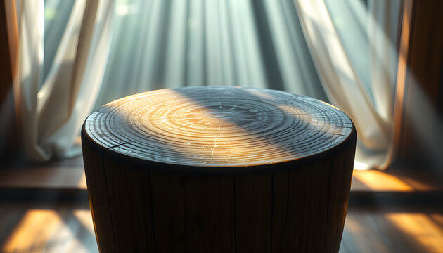 Round wooden stool sticker design element, dinamic scene. White tone