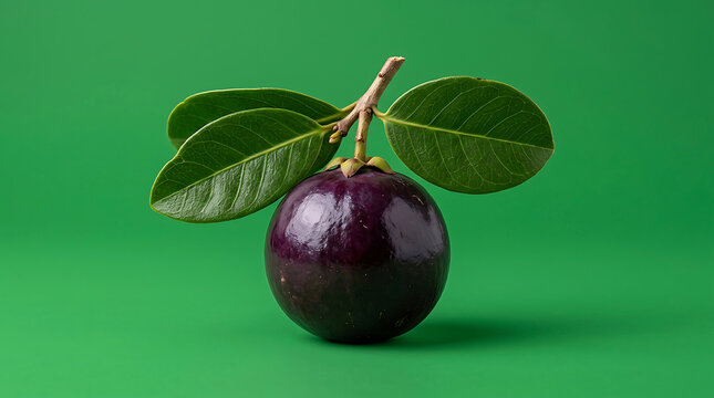 Fresh Purple Star Fruit Caimito with Green Leaves on Green Backdrop