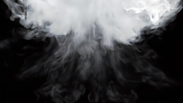 Overlay video transition, Cinematic white smoke plumes rising from bottom corners against a solid black background.