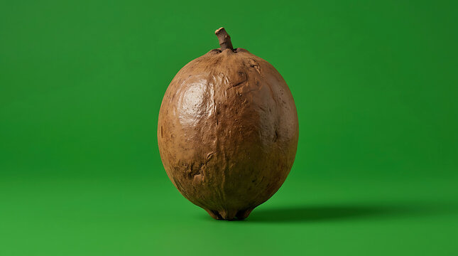 Brown Exotic Sapote Fruit Isolated on Vibrant Green Background