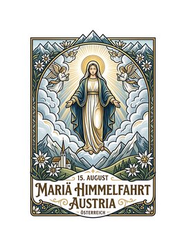 Assumption of mary illustration for austrian holiday in the alps