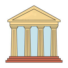 Fototapeta premium Minimalist line art of a classical Greek temple with fluted columns and a triangular pediment on an isolated white background for an architectural history concept