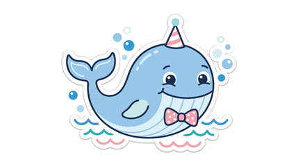 Cute cartoon narwhal with party hat and bow tie © permana