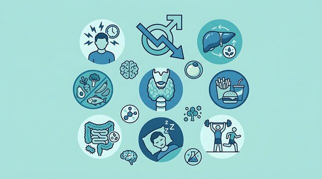 Medical icons showing hormone balance and healthy lifestyle habits