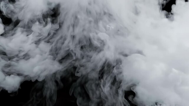 Overlay video transition, White smoke plumes rising against a solid black background create a dramatic abstract visual effect.