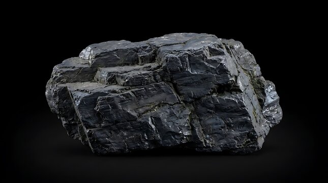 Raw Anthracite Coal Mineral Rock Isolated on Black Background - Natural Energy and Mining Concept