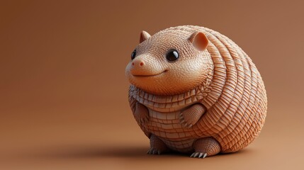 Fototapeta premium Cute armadillo 3D render, brown background, studio shot, children's book illustration