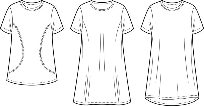 Black and white of three casual women's t-shirts with different necklines v-neck round scoop