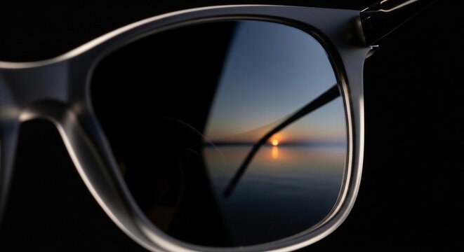 Sunglasses reflecting sunset