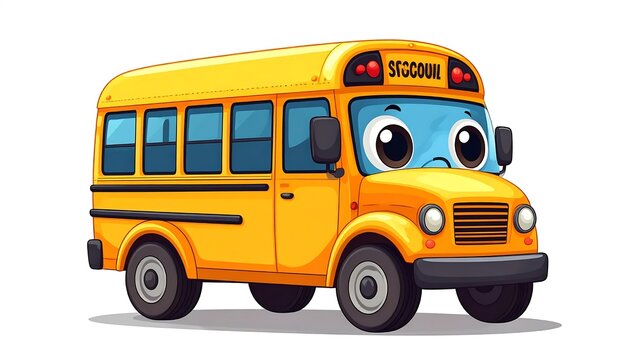 Bright yellow vintage school bus isolated on white background.