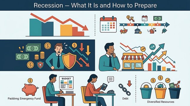 Business infographic about economic recession and financial planning