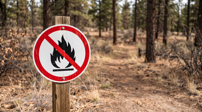 Circular no fire warning sign with crossed flame symbol indicating prohibited open flames in areas