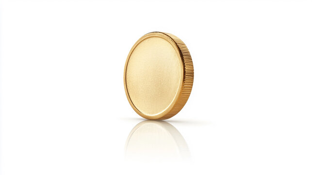 Close-up of a golden coin standing on its side