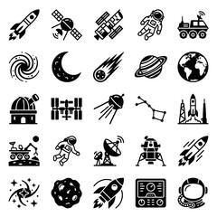 Set of Space and Astronomy Icons in Flat Style © Mankat