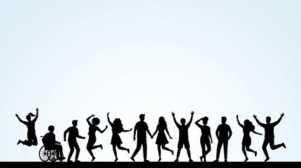 Obraz premium Diverse Group of Silhouetted People Celebrating and Dancing Together in Joyful Unity and Social Inclusion Concept