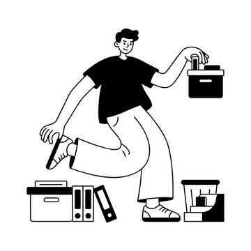 Man Running Office Box File Busy Bold Icon Illustration