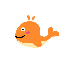 hand drawn rough illustration of a cute tiny smiling orange whale element icon