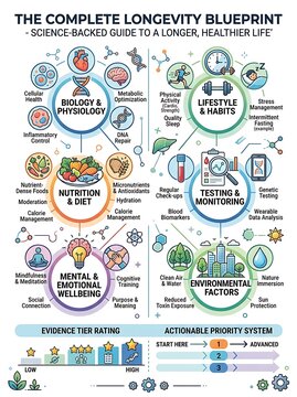 Longevity blueprint infographic showing science based health guide