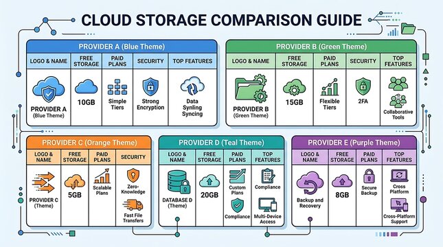Cloud storage comparison guide showing service features and plans