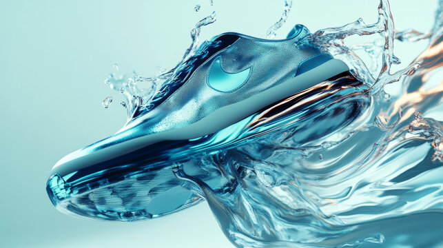 Surreal liquid water element sneakers concept 3D rendering