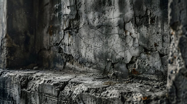 Cracked gray concrete ledge with weathered stone texture.