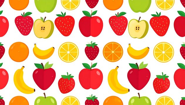Colorful assorted fruits in repeating pattern.