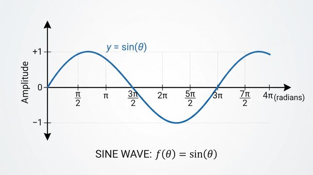 Trigonometric sine function plot showing signal amplitude and phase in radians