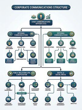 Corporate communications structure hierarchy with business icons