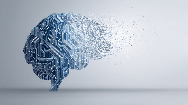 Artificial Intelligence Digital Brain Silhouette with Circuit Lines and Particles