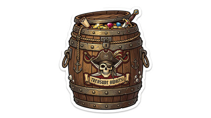 Vintage Treasure Chest Barrel with Jewels and Gold © piring