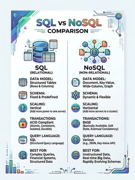 Database comparison chart between relational and non-relational systems
