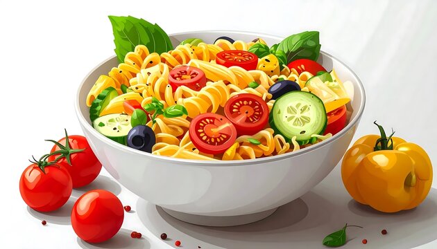 Fresh fruit salad in white bowl with garnish.