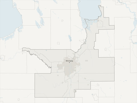 Winnipeg metropolitan area vector map with census subdivision boundaries, urban footprint and hydrography, Manitoba, Canada
