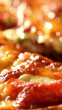 Close-up of a delicious pepperoni pizza slice with melting cheese