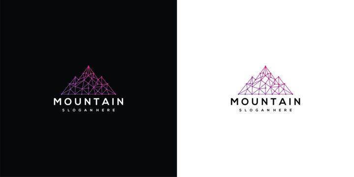 Geometric Mountain Peak Logo Design with Digital Network Pattern on Dark and Light Backgrounds