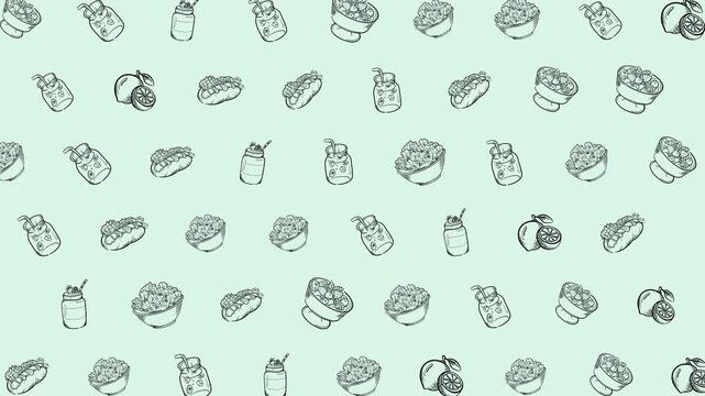 Mint fast food and drink doodle seamless loop pattern