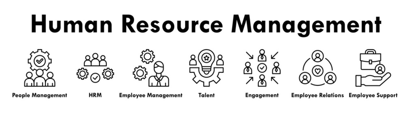 People Management banner web icon illustration concept with icon of people management, human resources, employee, talent, employee engagement, relations, and support