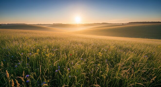 Sunrise over rolling field
