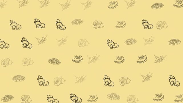 Soft yellow bakery doodle seamless looping pattern
