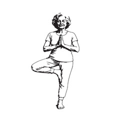 Obraz premium Serene elderly woman practicing yoga to enhance balance and fitness, symbolizing healthy aging, mindful movement, overall wellbeing, and a peaceful, harmonious senior lifestyle