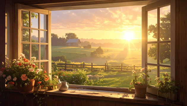 Sunrise view through window