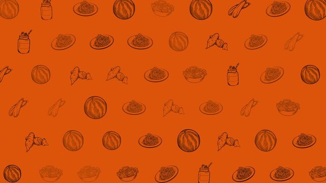 Orange autumn food doodle seamless looping pattern
