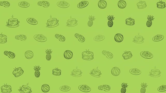 Tropical fruit doodle seamless looping pattern background