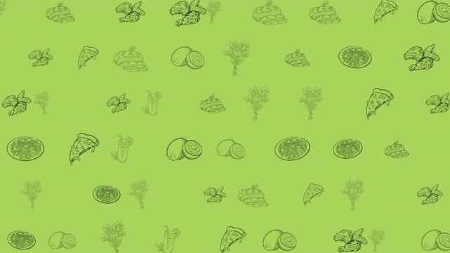 Fresh green fruit and vegetable doodle seamless loop