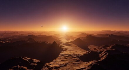 Sunset over alien landscape