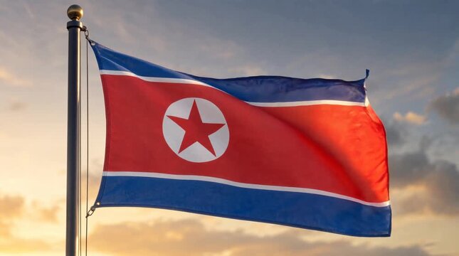 North Korea - Nationalistic flag during sunset (cinematic)  