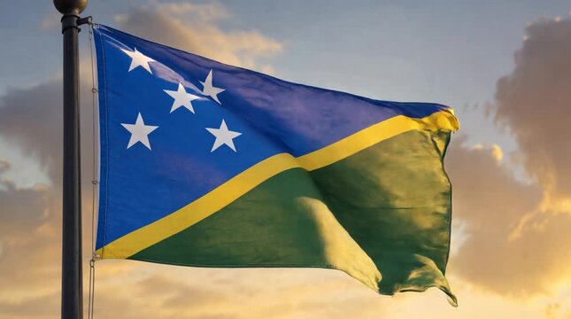 Solomon Islands - Nationalistic flag during sunset (cinematic)  