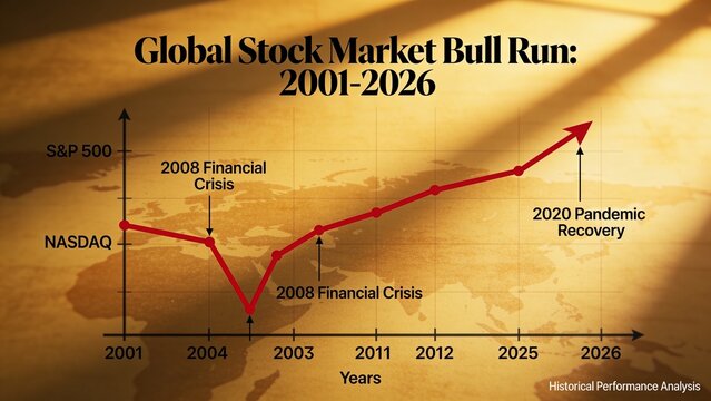 a bull market diagram on the global stock market from 2001~2026