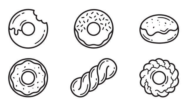 Collection of assorted glazed donuts and sweet pastry icons with doughnut chocolate sprinkles breakfast illustration collection delicious confectionery culinary desserts indulgence