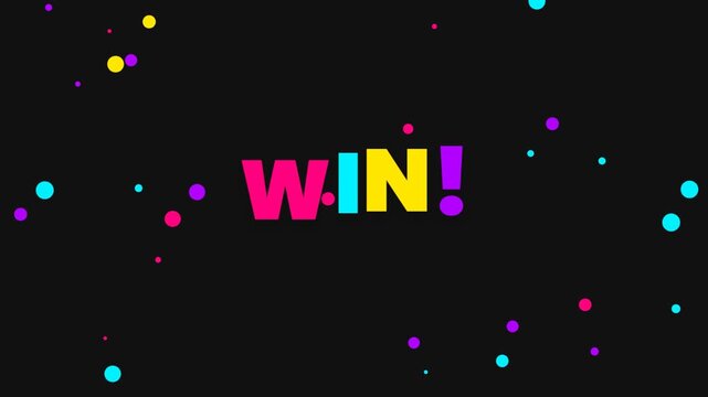 Win text animation with colorful floating particles
